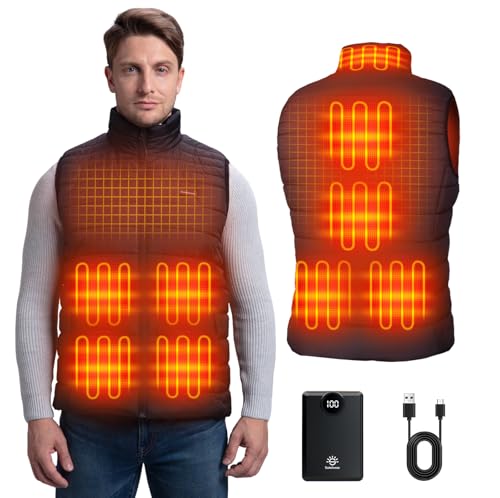 Heated Vest for Men, 9 Heating Zones 12000mAh Battery Pack, Rechargeable Vest Outdoor Hunt Camping Cycling Ski