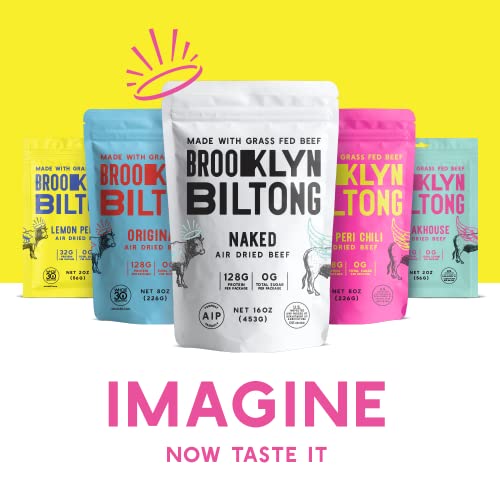 Brooklyn Biltong - Air Dried Grass Fed Beef Snack, South African Beef Jerky - Whole30 Approved, Paleo, Keto, Gluten Free, Sugar Free, Made In Usa - 16 Oz. Bag (Peri Peri) #TOP5