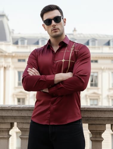 Image of IndoPrimo Men's Premium Satin Shirt for Party, Formal and Casual Wear - Stylish Designer Full Sleeve Shirt for Men