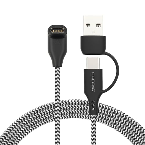 ELUTENG ガーミン ウォッチ 充電ケーブル 2-in-1 USB-C&USB-A 充電器 L字型 ナイロン編み 長さ1.07M Fenix Venu2 s70 Forerunner Instinct vivomoveなど対応 黒