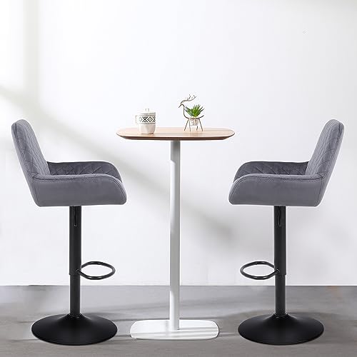 ralex-chair Barhocker 2er Set, Höhenverstellbare Drehbare Barhocker aus Samtstoff, Frühstücks-Esshocker mit Rückenlehne und Armlehne für Bar, Theke und Küche, Grau