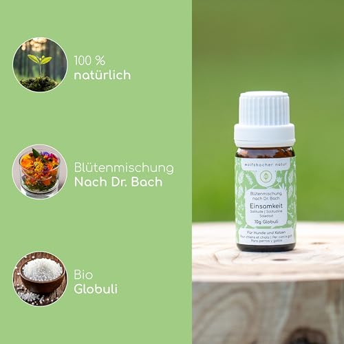 Sorgenfrei Bachblüten für Hunde & Katzen - 1.200 Globuli bei Einsamkeit und Unruhe - 100% natürliche Beruhigungstabletten für Hunde - Anti-Trauer Blütenmischung nach Dr. Bach