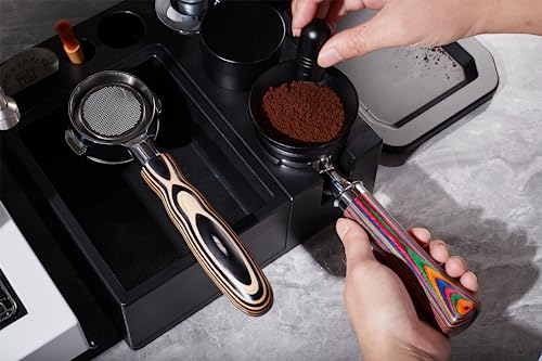 Image of IKAPE 51MM Espresso Bottomless Portafilter, 2 Ears Coffee Bottomless Portafilter with Filter Basket Made in Natural Wood, Compatible with Delonghi ECP3420, EC155, BCO430, EC260 Coffee Machine
