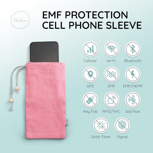 Image of Halsa EMF Cell Phone Sleeve, High-Shield EMF Blocking Pouch, Signal Blocking Anti-EMP Radiation Bag for Digital Privacy Protection, Fits Most Phones, Pink (4x8 Inch)