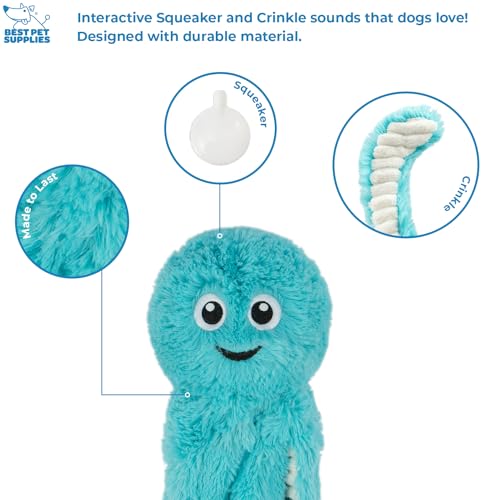 Image of Best Pet Supplies Interactive Squeaky Dog Chew Toy, Ideal Dog Toys for Chewers, Small, Medium & Large Dogs, and Fetch Lovers - Octomutant (Fuchsia, Purple, Turquoise), Large