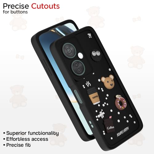 Image of Pikkme Back Cover for OnePlus Nord CE 3 Lite 5G / OnePlus Nord N30 5G | Cute Fun Cartoon 3D Bear Silicone Full Body Protection Bumper Cover (Black)