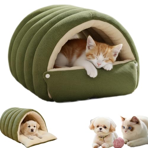 Gemütliches Monster Katzenbett Haustierhöhle - Weiches, warmes Katzenhaus-Zelt mit abnehmbarem waschbarem Kissen - Kuscheliges Winterbett für Katzen und kleine Hunde (Grün, M)