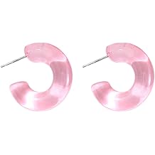 Acrylic Mottled Resin Hoop Earrings Assorted Chunky Lightweight Bohemian Thick Circle Statement Earrings for Women
