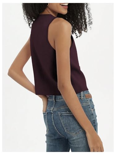 Image of SHENHE Women's Double Breasted Sweater Vest Sleeveless Crewneck Elegant Dressy Vest Tank Red Violet Large