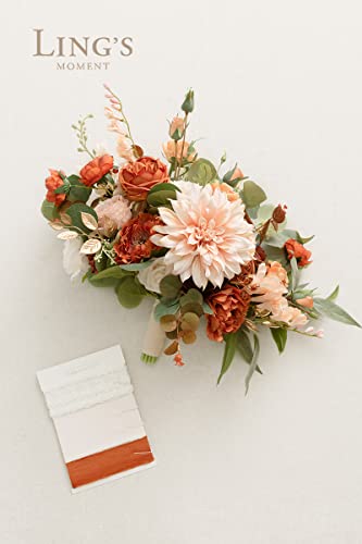 Ling's Moment 15 Inch Terracotta Artificial Flowers Bridal Bouquet, Wedding Bouquet For Bride, For Wedding Ceremony And Anniversary #TOP3