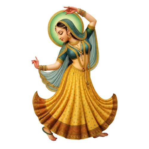 Image of Rangoli Indian Classical Dancer Wall Sticker 15.5 x 24 Inch Traditional Art Design Self Adhesive Wall Decor for Living Room Bedroom Hall Cultural Theme Wall Art