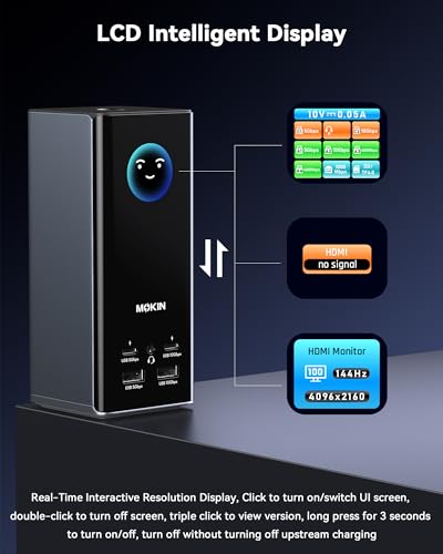 Image of MOKiN Smart LCD Docking Station,18-Port USB C Docking Station Triple Display with 3HDMI+2DP, Smart Display, Triple 4K 60Hz, 10Gbps USB Ports, Gigabit Ethernet, for macOS and Windows(Driver Required)