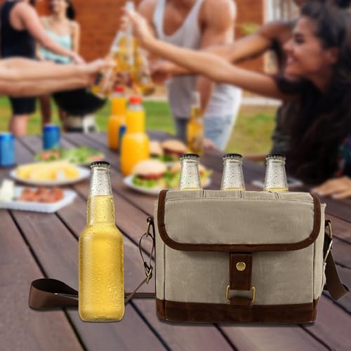 Biertasche für Männer,6-Flaschen Männertasche Bier,Bier Caddy mit Bieröffner,Gewachstes Segeltuch Bier Träger,Bier Geschenke für Männer Frauen,Bier Zubehör.Bier Liebhaber Geschenk für Camping Party