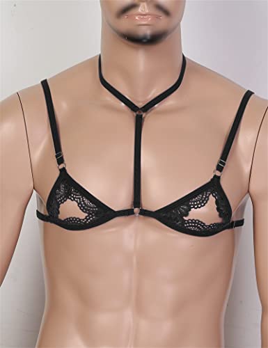 Men's Sissy Lingerie Lace Halter Bralette with Adjustable Straps Hollow Out Nipples Bra Top Underwear Sleepwear (Black,Large) - Image 5