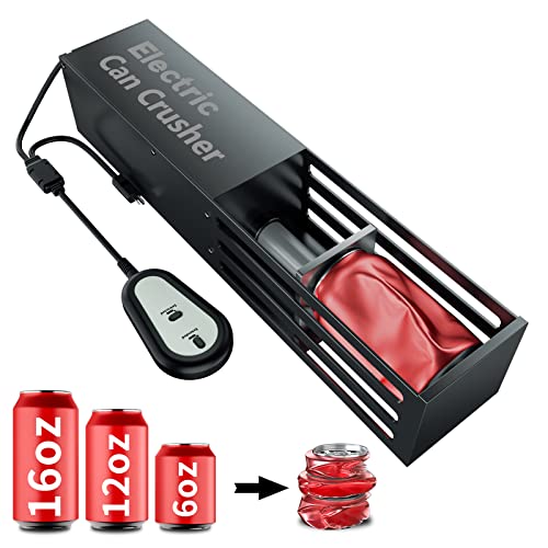 YOTAN Electric Can Crusher, 12oz&16oz Metal Aluminum Can Crushers for Recycling, Trash Compactor for Aluminum Seltzer, Soda Beer, Cola Cans and Plastic Water Bottle, Heavy-Duty Smasher (Black)