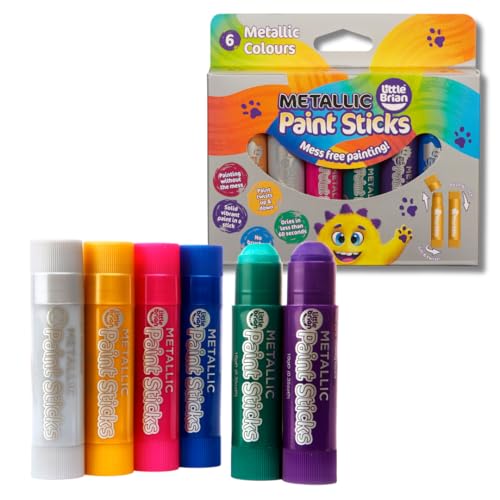 Little Brian Paint Sticks For Kids - 6 Pack Assorted Metallic Colours - Mess-Free Easy Clean Up Fast Drying Action Vibrant Colours Multi-Surface Twist & Paint