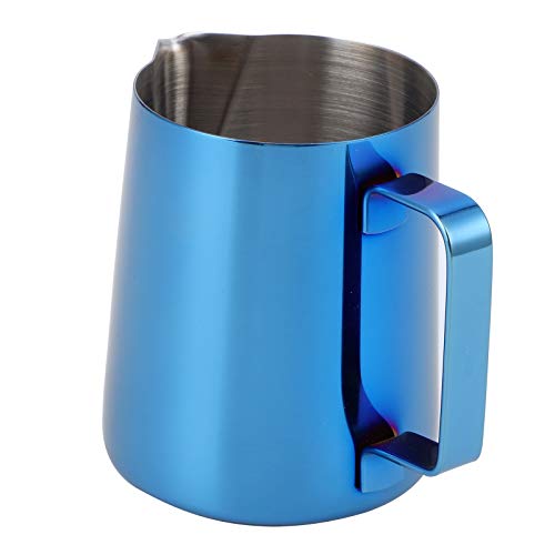 Akozon Jarra Japonesa de Acero Inoxidable 304 para Latte Art, Jarra de Espuma de Leche de Teflón Colorida de 350 Ml, Taza de café Moca con Medida - Negro, Azul Titanio, Oro Rosa