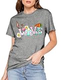 Happy Easter Shirts for Women Cute Live Floral Bunny Graphic T Shirt Casual Spring Tops Comfortable Tee(FU-Gray01,Small)