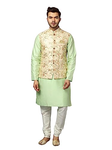 Image of Uri and MacKenzie Men's Silk Blend Kurta Pyjama with Stylish Embroidered Ethnic Jacket