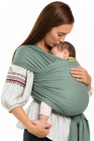 Boba Tragetuch Baby, Elastische Baumwolle, Neugeborene, Salbeigrün | Atmungsaktives Tragetuch für Freihändiges Tragen; Ergonomischer, Sicherer Halt für Neugeborene bis Kleinkind, 3