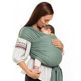 Boba Fascia Porta Bebè Elastica, Cotone, Neonato, Verde Salvia