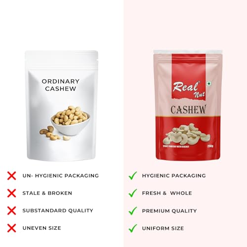 Image of RealNut Premium Raw Cashew Nuts W240 - 250g | Whole Plain Kaju | Jumbo Grade Cashews | Natural & Unroasted Dry Fruits | Healthy Snack for Cooking, Sweets & Daily Nutrition