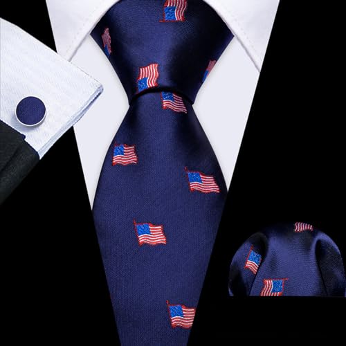 Image of Barry.Wang Fun Animal Ties for Men Designer Handkerchief Cufflink WOVEN Casual Necktie Set Festival