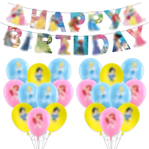 Princesses Birthday Decorations 1Pcs Happy Birthday Banner and 18Pcs Balloons Party Latex Balloons For Kids Girls Party Decoration Supplies