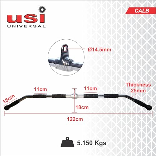 Image of USI Universal Cable Machine Attachment LAT Pulldown Attachments Home Gym Triceps Pull Down Attachment Cable Machine Equipments for Home Gym (Silver- LAT Bar Big)