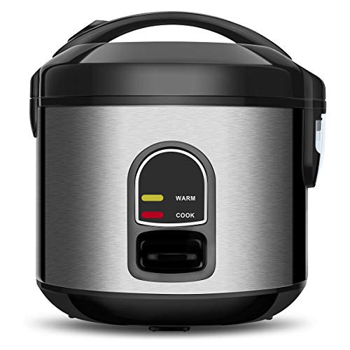 Electric Rice Cooker Food Steamer 5 Cup uncooked 10 Cups cooked Mini Rice Maker Removable Nonstick Pot with One Touch Control and Automatic Keep Warm Function (Silver)