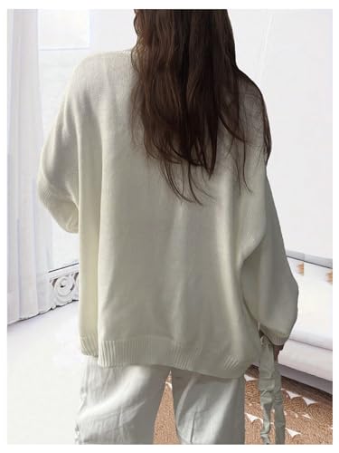Image of MakeMeChic Women's Plus Size Appliques Flower Button Down Cardigan Sweater Long Sleeve Loose Cute Outwear White 1XL