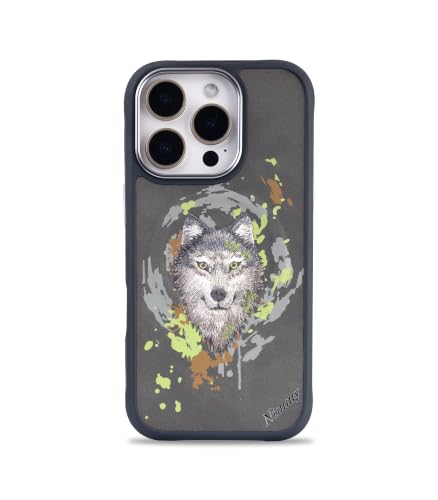 Image of Nimmy Dazzling MagSafe Embroidery Case for iPhone 16 Pro | 3D Animal Design | Shockproof Leather Finish Back Cover | MagSafe Compatible (Dazzling Wolf)