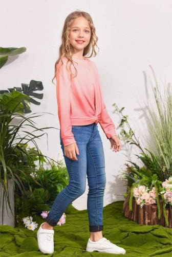 Arshiner Girls Casual Twist Front Lightweight Sweatshirt Tie Dye Printed Long Sleeve Crop Tops Pullover 5 41ZCDcvlV0L. AC