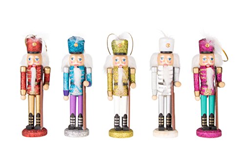 Clever Creations Mixed Soldiers 5 Pack 6 Inch Traditional Wooden Nutcracker Ornaments, Festive Christmas Tree Décor