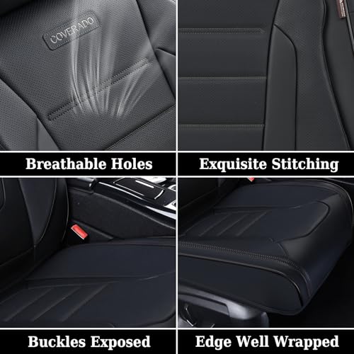 Image of Coverado Seat Covers, Car Seat Covers Front Seats, Car Seat Protector Waterproof, Car Seat Cover, Car Seat Cushion Nappa Leather, Black Seat Covers for Cars Carseat Cover Universal Fit for Most Cars