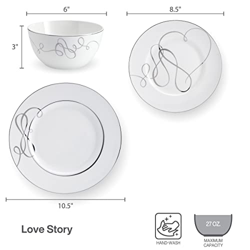 Mikasa Love Story Platinum Banded 24 Piece Dinnerware Set, Service For 8 White #TOP3