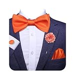 Hi-Tie Orange Men's Silk Self Bow Tie Pocket Square Cufflinks Flower Lapel Pin Set Party Prom Solid