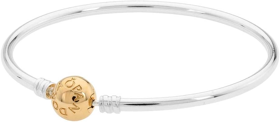 Pandora Moments Two-Tone Ball Clasp Bangle - Bracelet for Women - Compatible Moments Charms - Features 14k Gold &amp; Sterling Silver - Gift for Her -