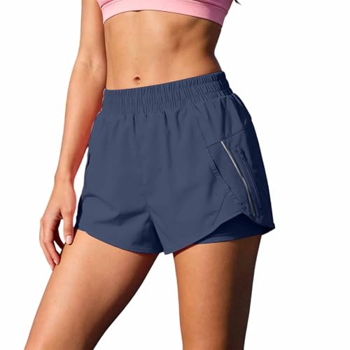 Short running femme taille haute à poches et fente latérale anti-frottement