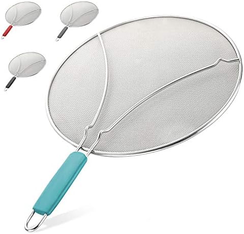 Zulay Kitchen Large Splatter Screen for Frying Pan (13") - Blocks Hot Oil Splashes - Stainless Steel Grease Splatter Guard for Frying Pan - Keeps Stoves Clean & Prevents Burns While Cooking (Blue)