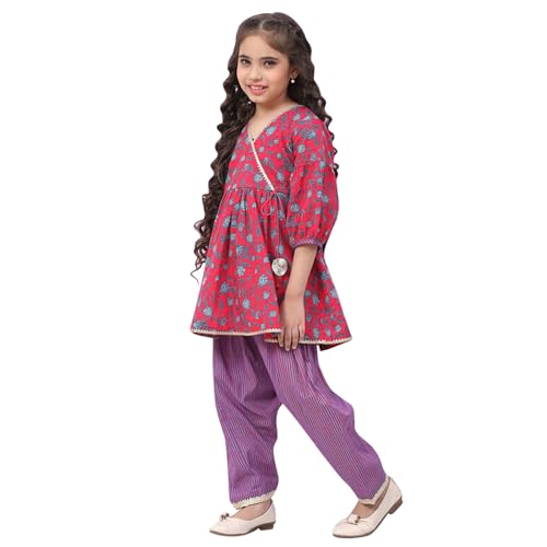 Image of BIBA Girl Cotton Flared Printed Suit Set