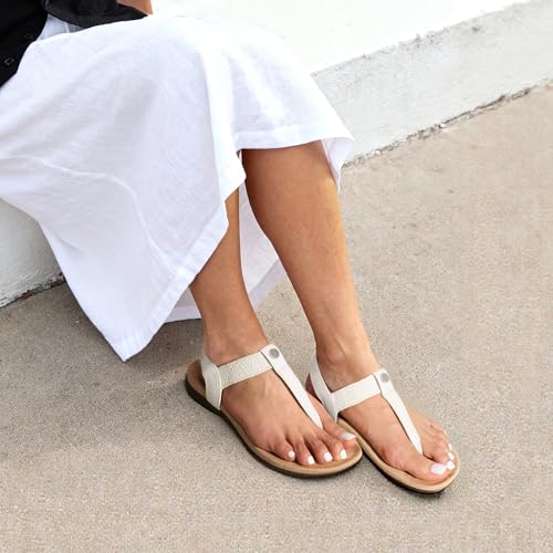 DREAM PAIRS DREAM PAIRS Women's Arch Support T-Strap Sandals Comfortable Orthotic Flat Sandals Thong Sandals for Casual Summer Walking,Size 7.5,White,SDFS26008W