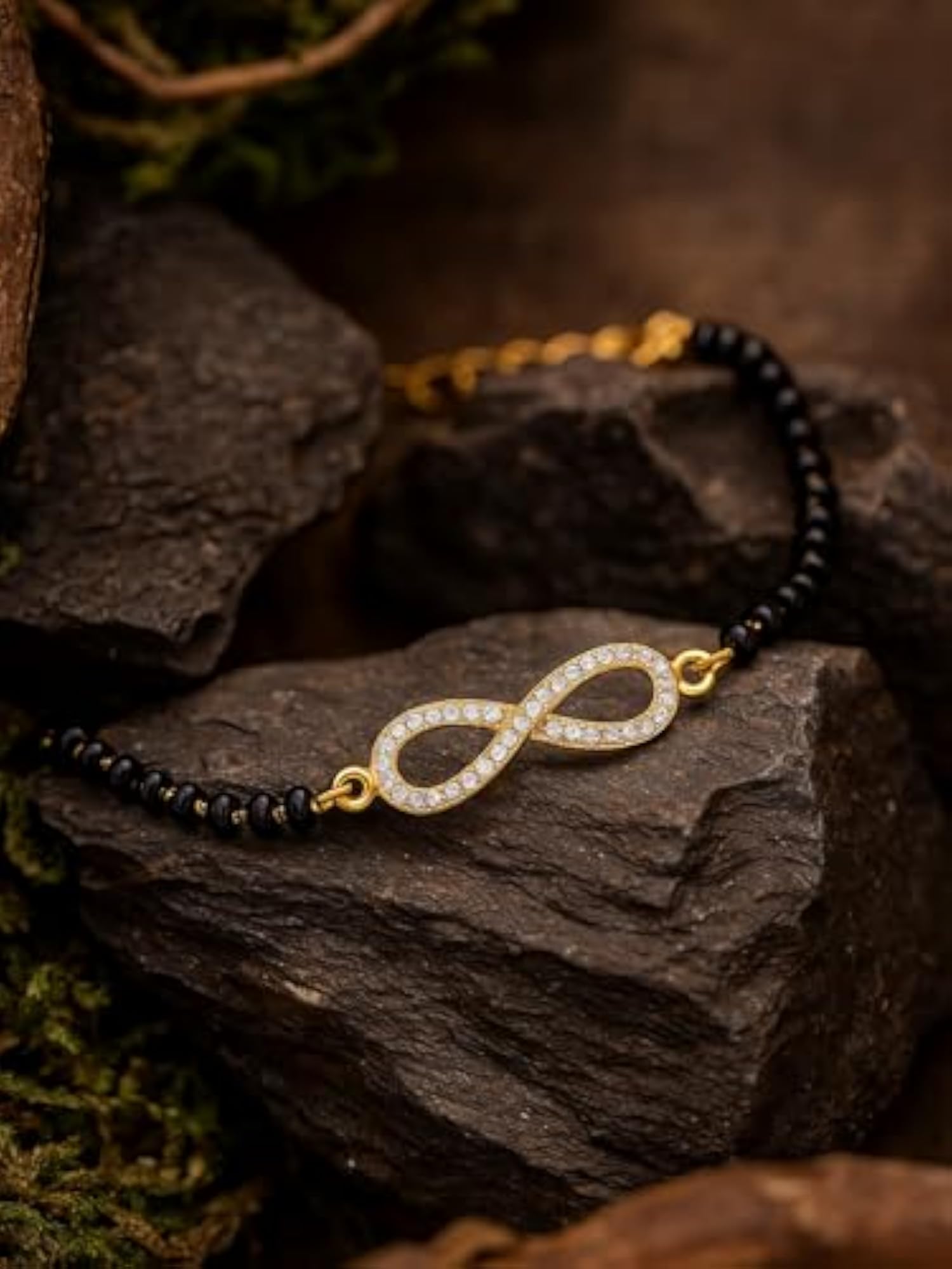 Gold Plated American Diamond Infinity Mangalsutra Bracelet for Women