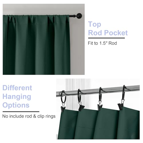 Simplebrand Ava Ever Green Short 36 Inches Blackout Curtain 2 Panels Set, Half Window Rod Pocket Privacy Curtain Tiers for Kitchen, Curtains Blackout for Bathroom Shades, W40 x L36 Inch, Ever Green