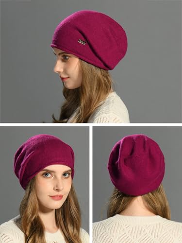 Image of jaxmonoy Cashmere Slouchy Knit Beanie Hat for Women Winter Soft Warm Ladies Wool Knitted Skull Beanies Cap
