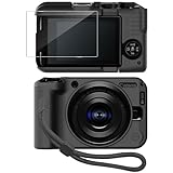 【1+1枚セット】For Canon EOS R50 V ケース 保護カバー+保護フィルム 1枚 [HVUYAL]シリコンケース 傷つきにくい 柔らかなシリカゲルのスポーツクールなデザイン 衝撃 吸収 スリム ソフト ケースカバー 落下防止保護(ブラック)