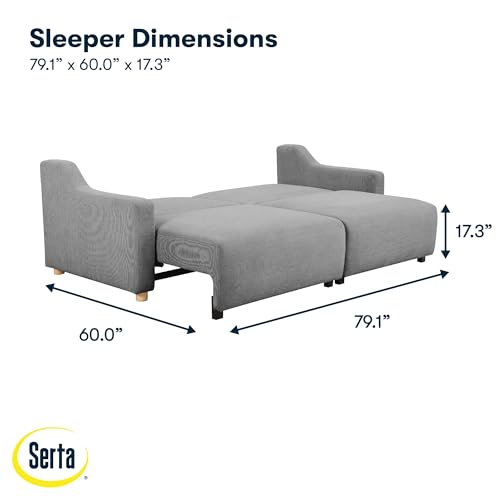 Serta Glendale 90.2" Queen Size Wall-Hugging Convertible Sofa, Dreamcoil Comfort, Chenille Fabric, Grey