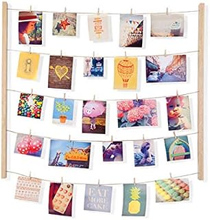 Umbra Hangit Photo Display - DIY Picture Frames Collage Set Includes Picture Hanging Wire Twine Cords, Natural Wood Wall Mounts and Clothespin Clips for Hanging Photos, Prints and Artwork (Natural)