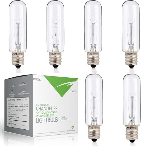 BULBMASTER Himalayan Light Bulb Replacement for Medium/Large Himalayan Salt Lamps Rocks Long Lasting Incandescent Bulbs E12 Candelabra Base Dimmable Pack of 6 (25WT6-6)