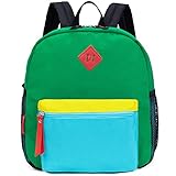 HawLander Preschool Backpack, 12 inch Toddler Backpacks for Kids Boys with Chest Strap Green Blue